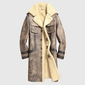 Premium Quality Mens Sheepskin Shearling Leather Long Coat