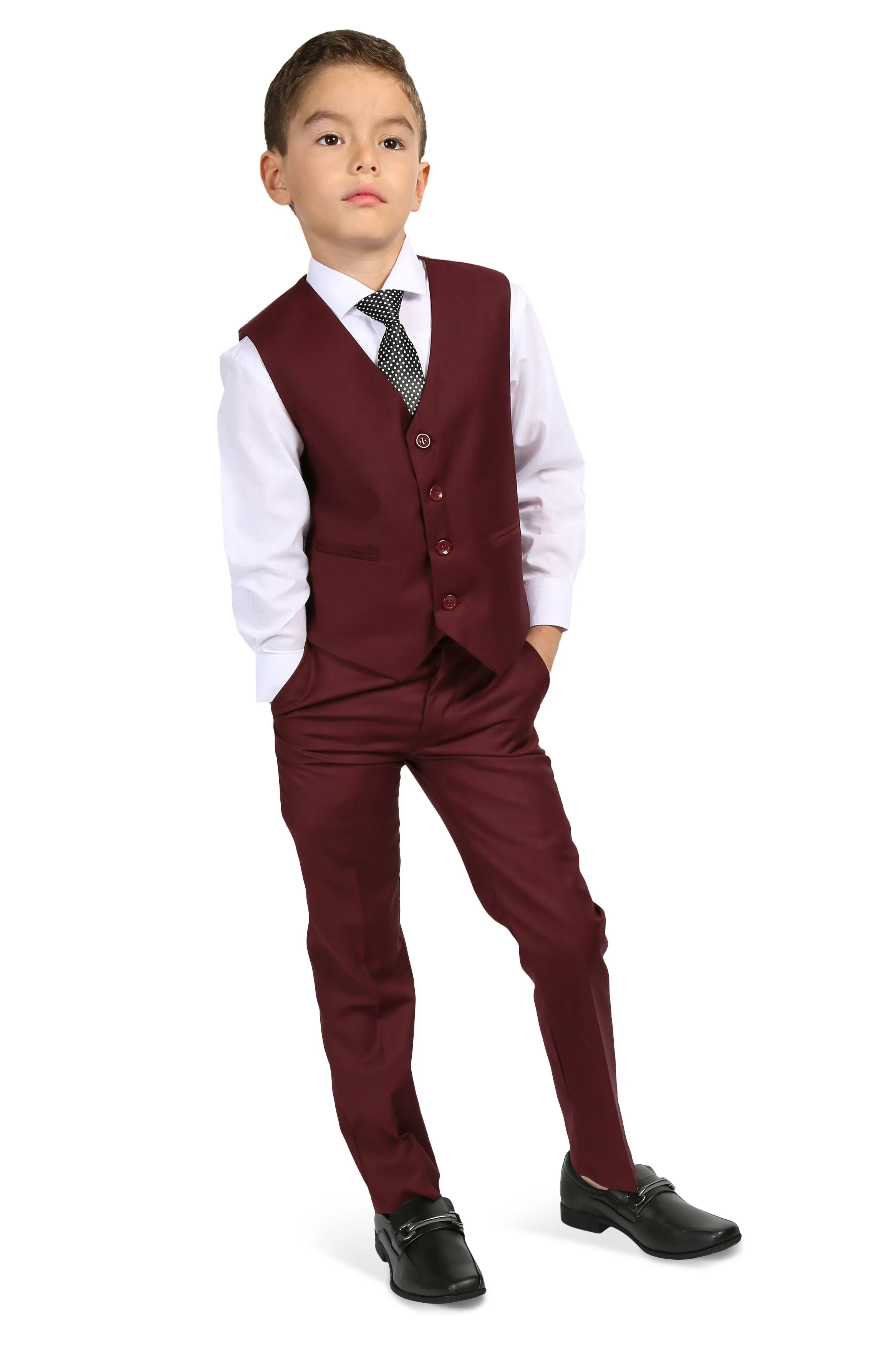 "Jax" Kids Burgundy Suit (5-Piece Set)