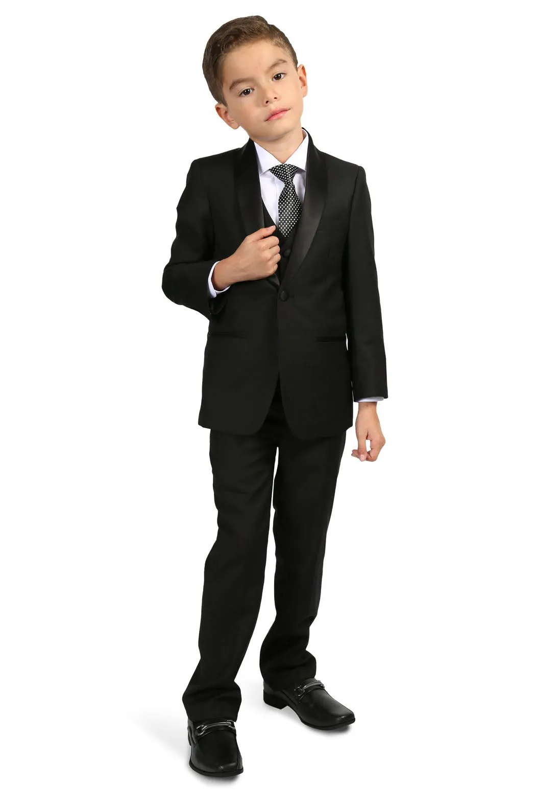 "Reno JR" Kids Black Tuxedo (5-Piece Set)