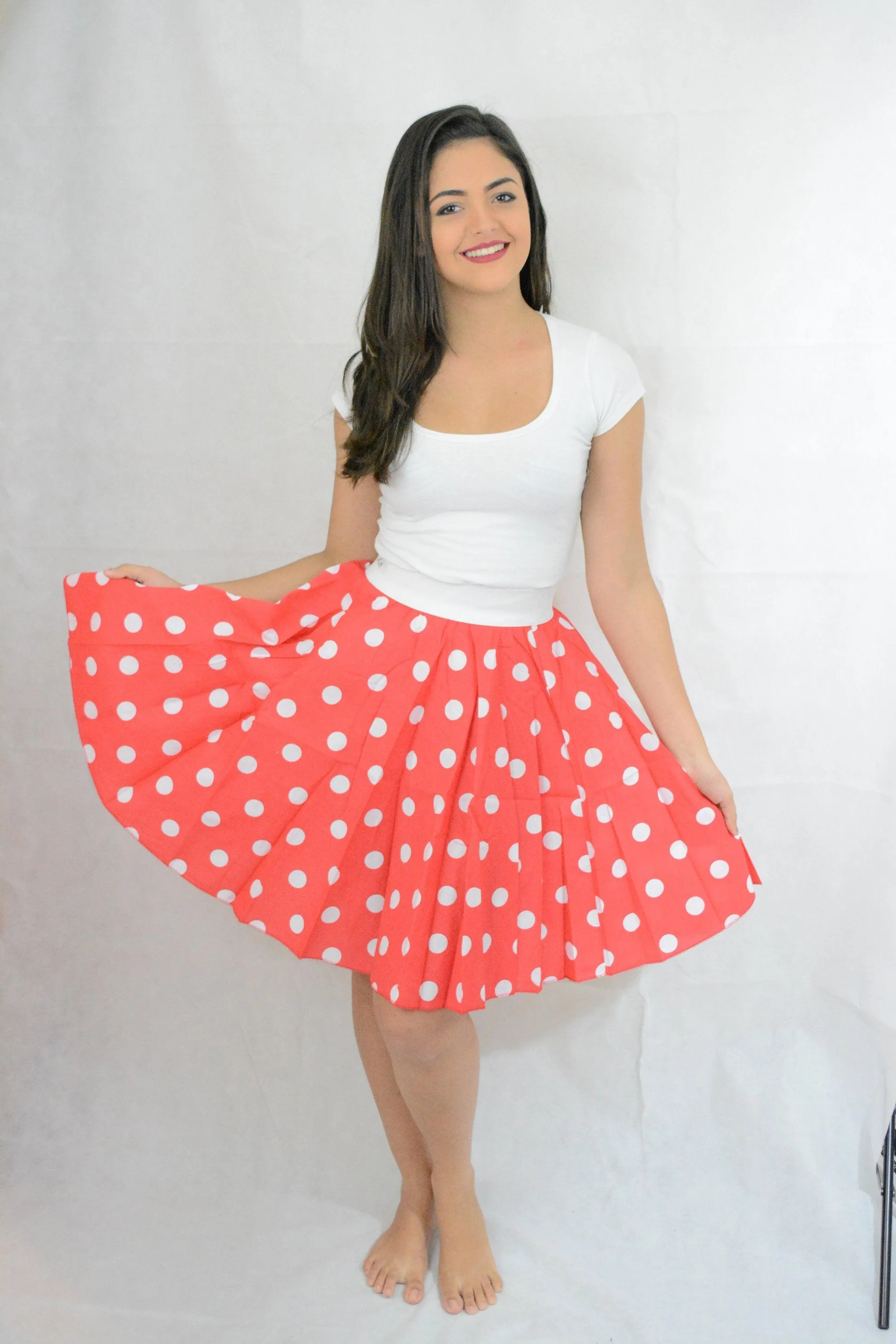 Red White Polka Dot Skirt (26 Inches) One Size Fits UK 8-16