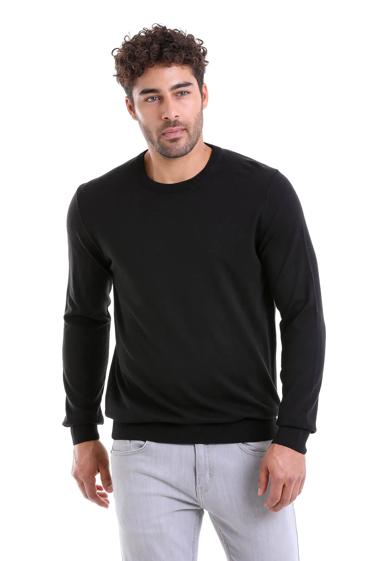 Regular Fit Cotton Black Crewneck Sweater