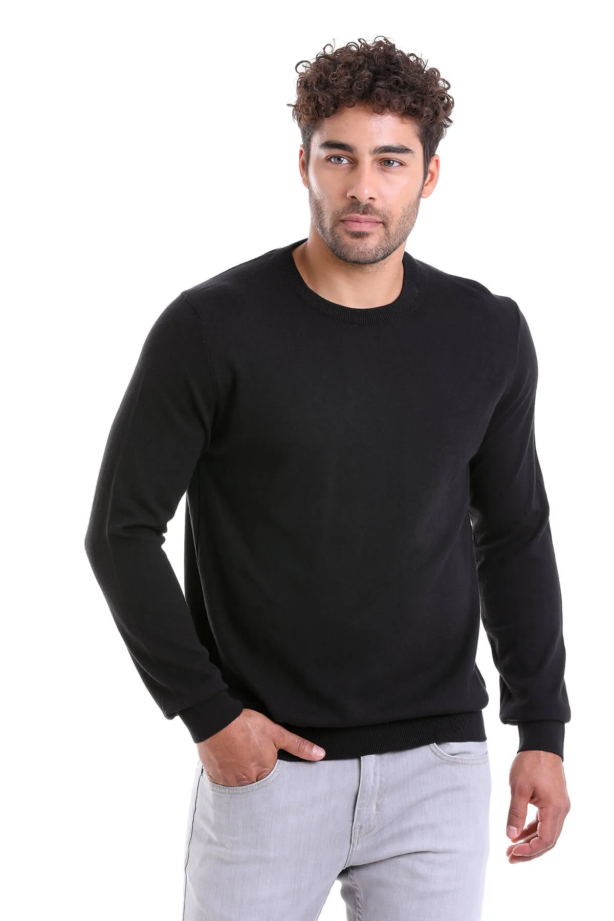 Regular Fit Cotton Black Crewneck Sweater