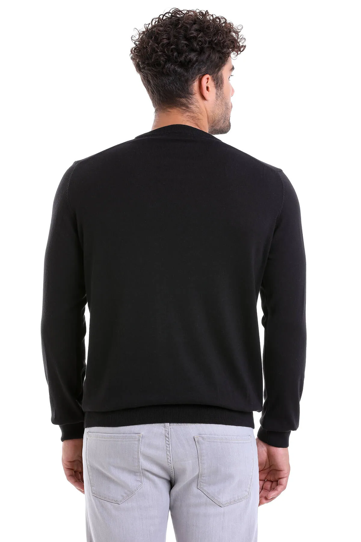 Regular Fit Cotton Black Crewneck Sweater