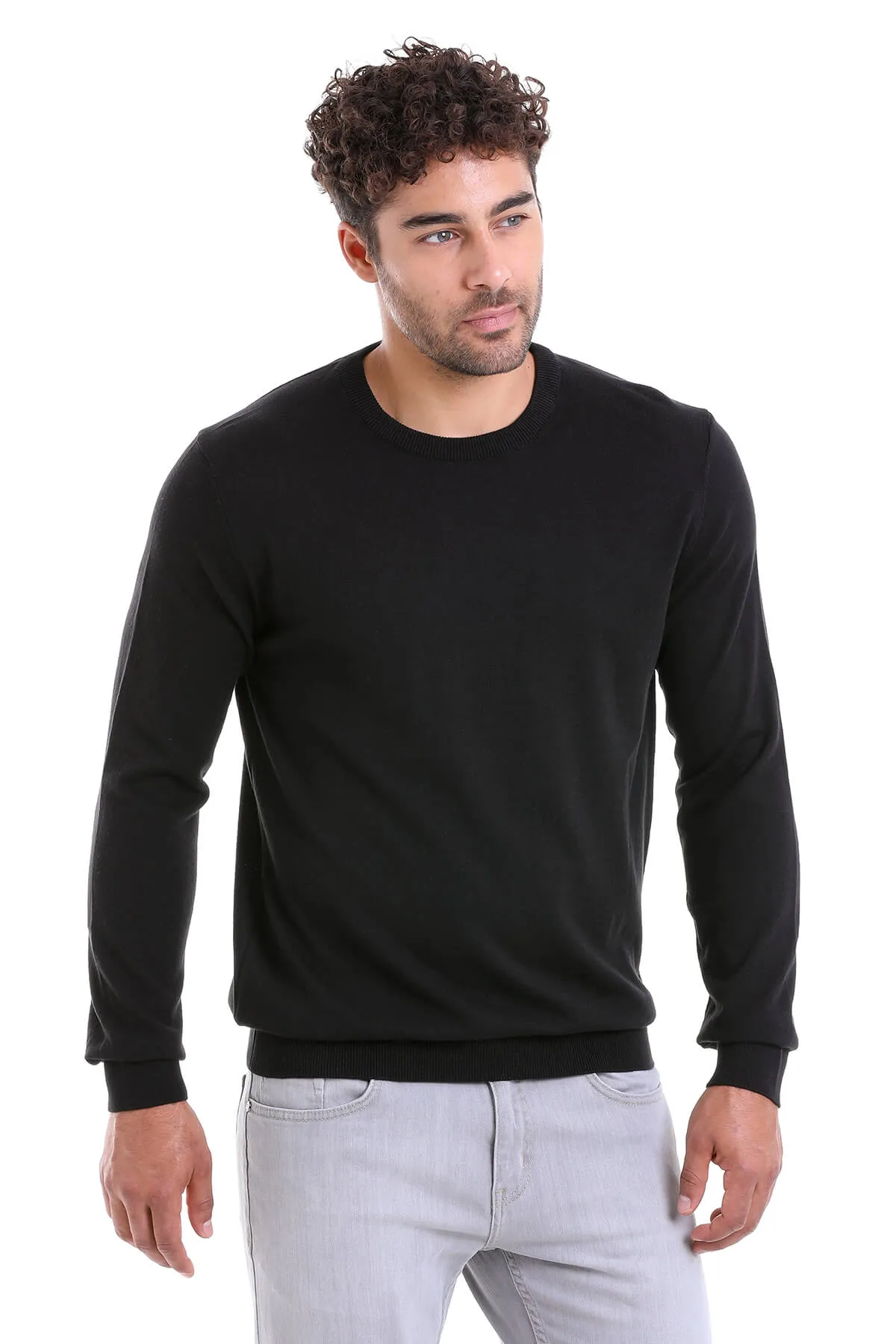 Regular Fit Cotton Black Crewneck Sweater