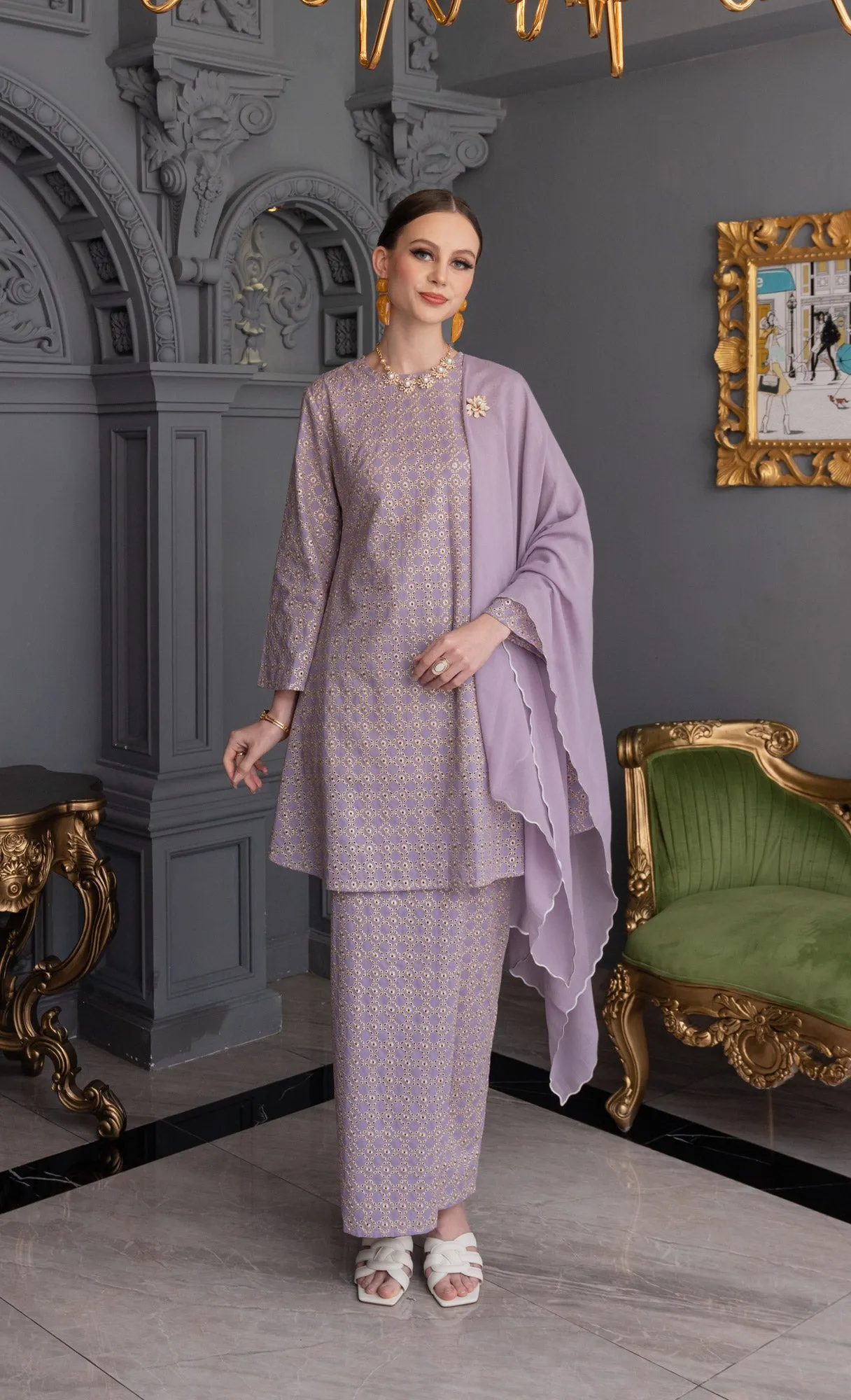 Revive Kurung in Lilac Heather