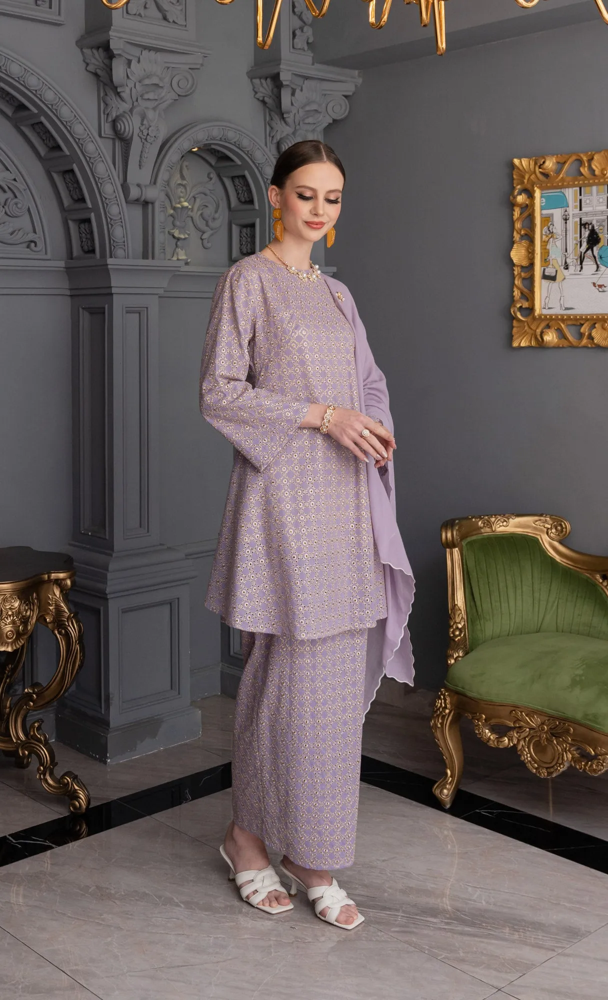 Revive Kurung in Lilac Heather