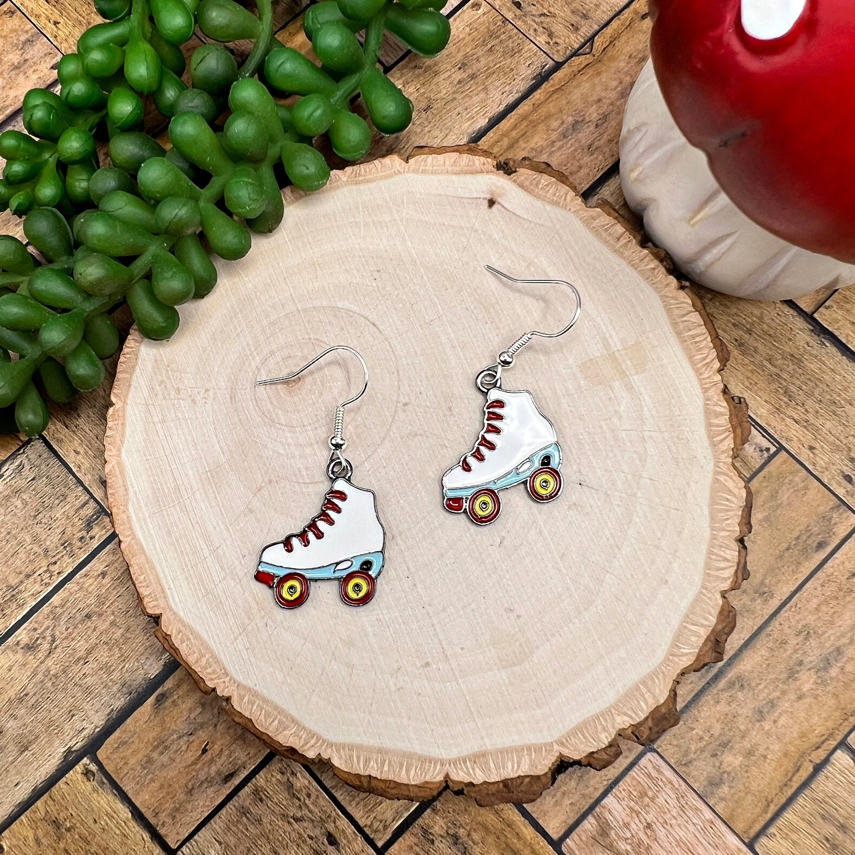 Roller Skate Skating 80s 90s Nostalgic Gen-X Enamel Alloy Lightweight  Earrings, Hypoallergenic Gift