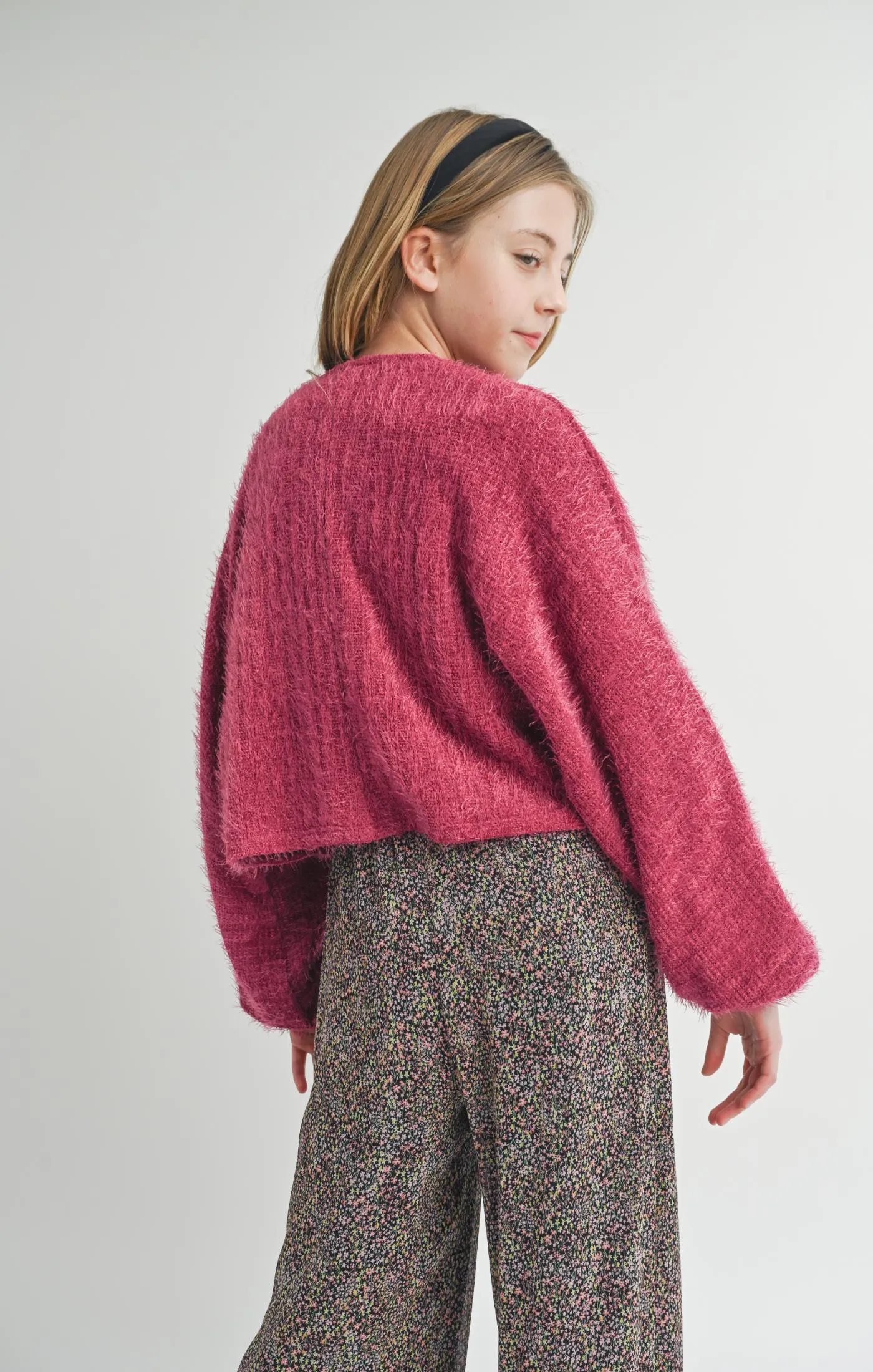 SAD Tween Soiree Berry Eyelash Knit Cardigan