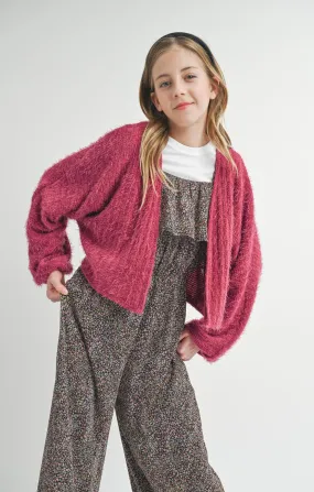 SAD Tween Soiree Berry Eyelash Knit Cardigan