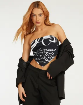 Sayri Bandeau Top in Mono Doodle Black