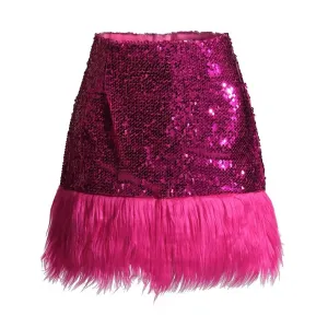 Sequins Fur Feathers Mini Skirt