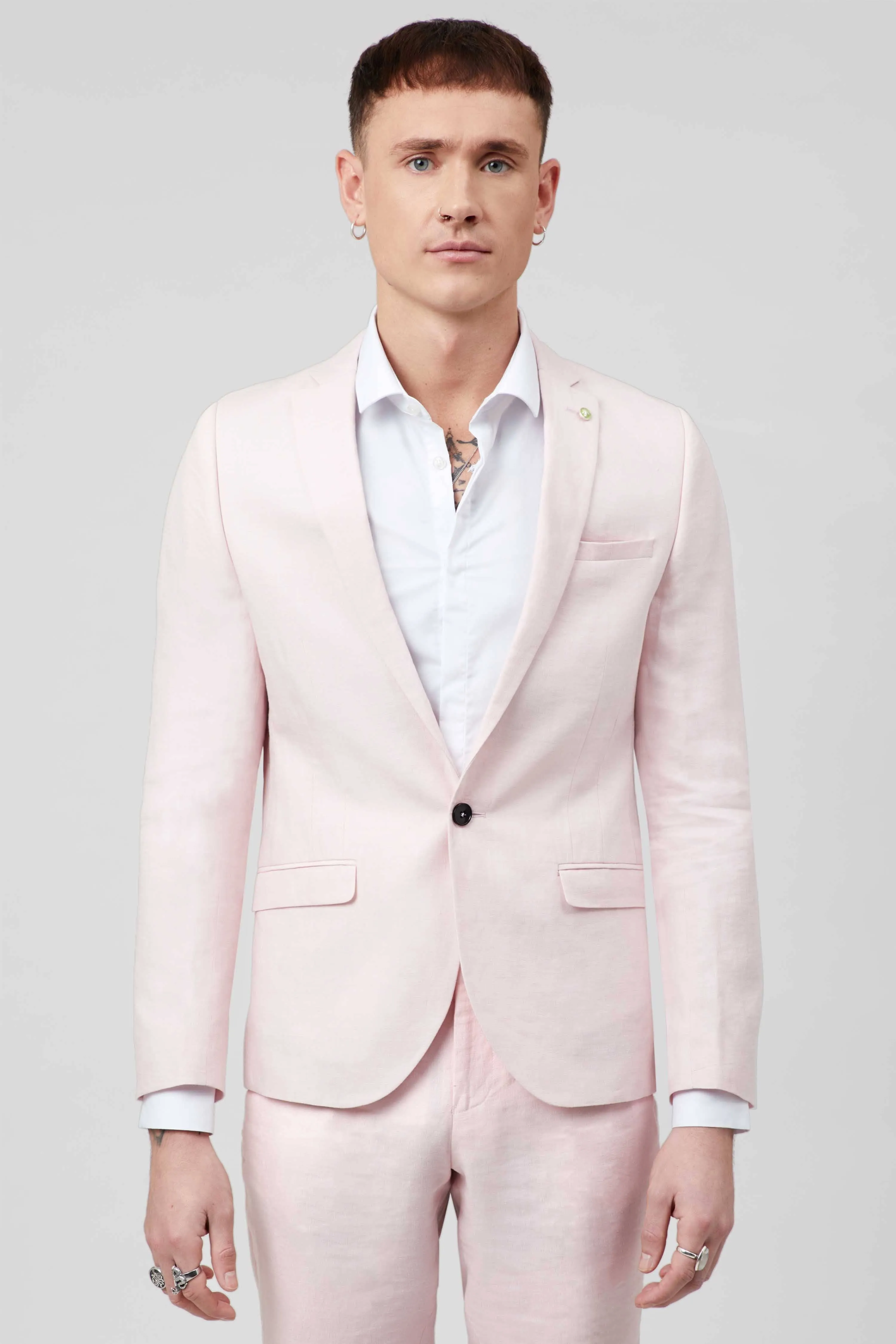 Shades Skinny Fit Pink Linen Jacket