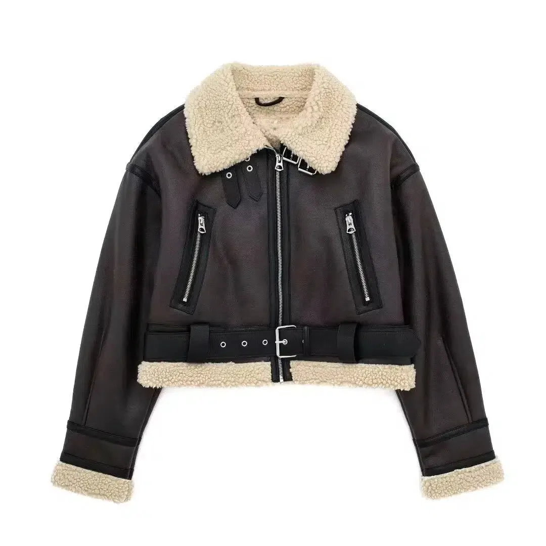 Shearling Trim Buckle Jacket