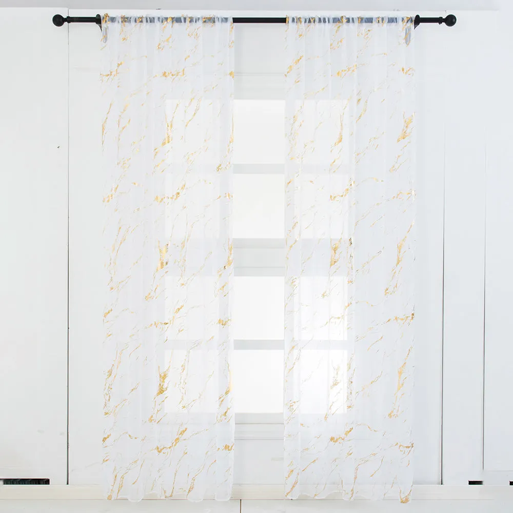 Sheer Curtains Marble Print Window Screen Curtains