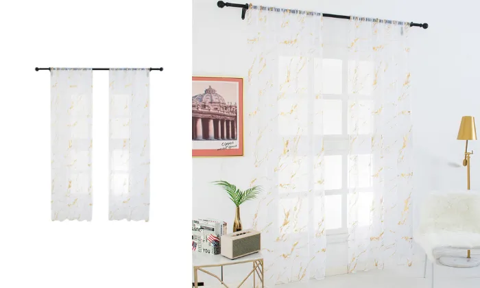 Sheer Curtains Marble Print Window Screen Curtains