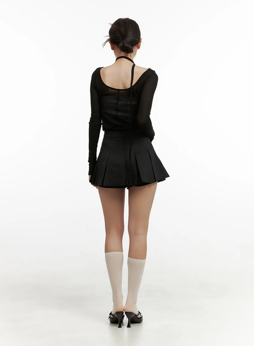 Sheer U-Neck Top with Scarf OU403