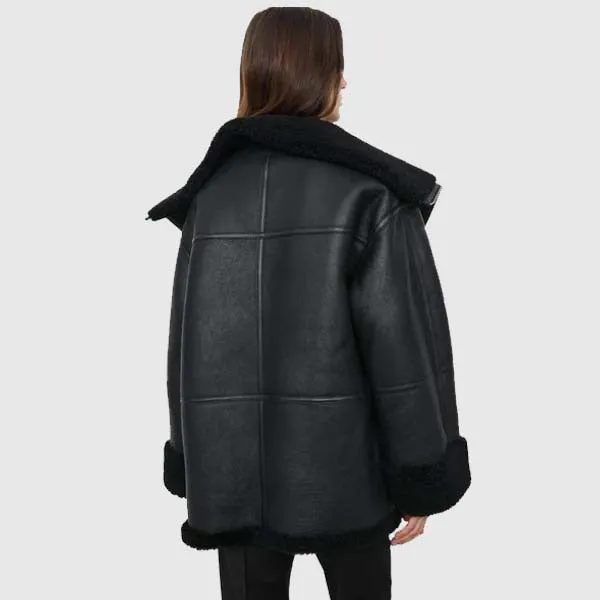 Shop Best Women B3 RAF Aviator Black Styled Sheepskin Shearling Leather Jacket