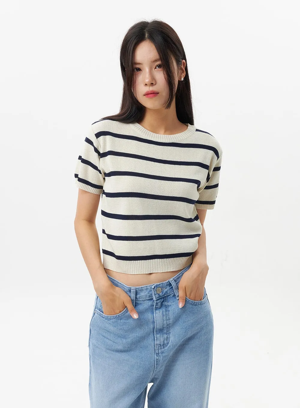 Short Sleeve Stripe Sweater OU326