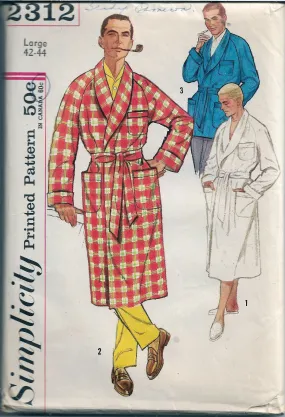 Simplicity 2312 Vintage Sewing Pattern 1950s Mens Robe Lounge Jacket