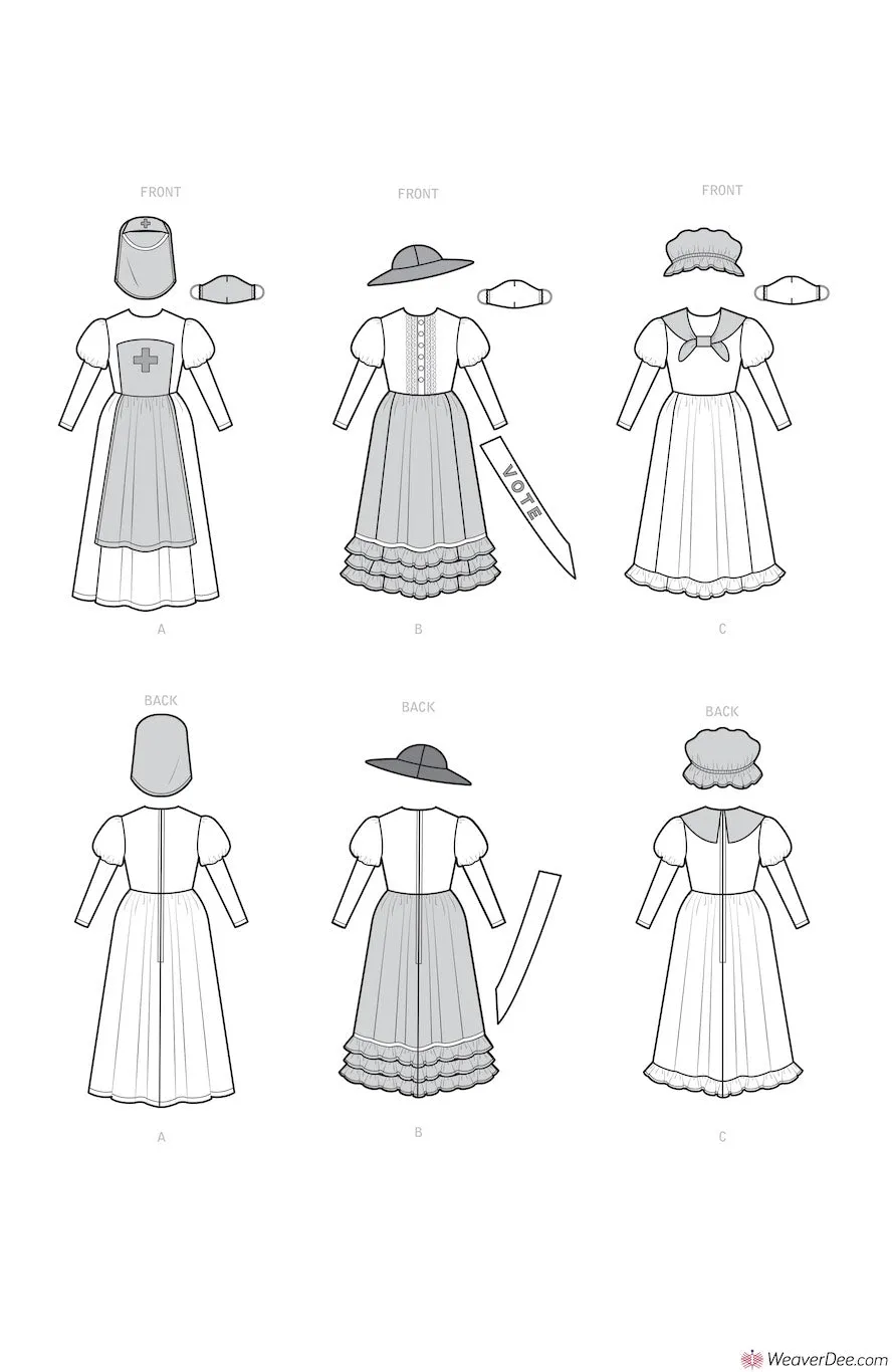 Simplicity Pattern S9352 Girls' Historical Costumes & Face Covers