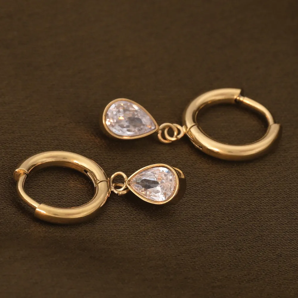 Solitaire Drop Hoop Earrings