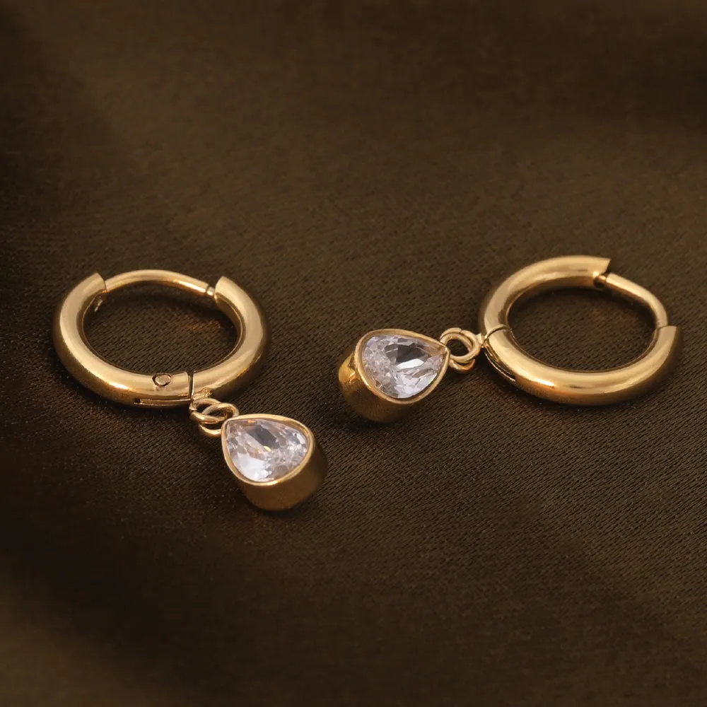 Solitaire Drop Hoop Earrings