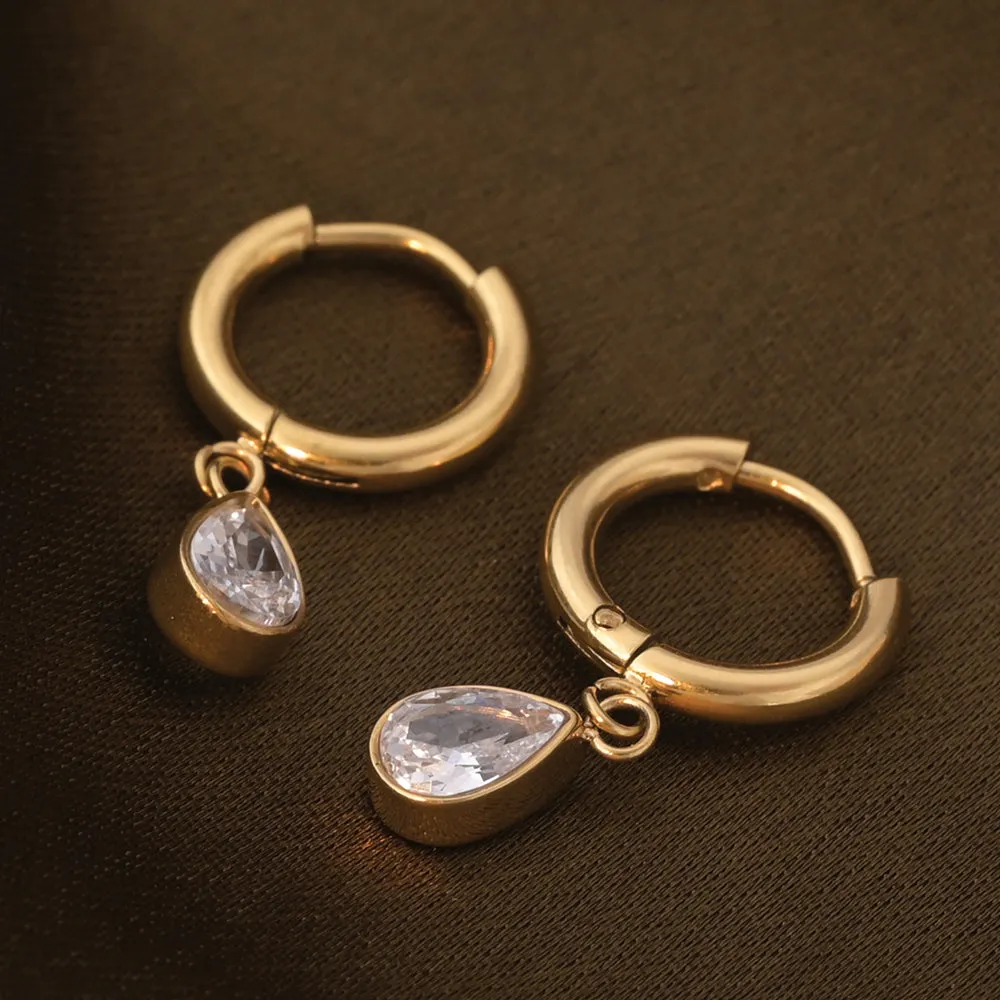 Solitaire Drop Hoop Earrings