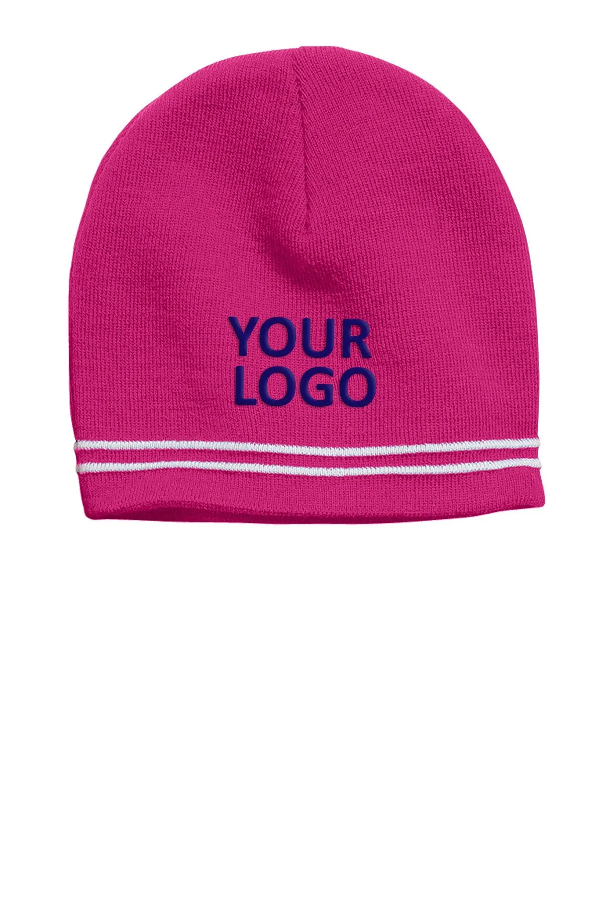 Sport-Tek Spectator Custom Beanies, Pink Raspberry/White