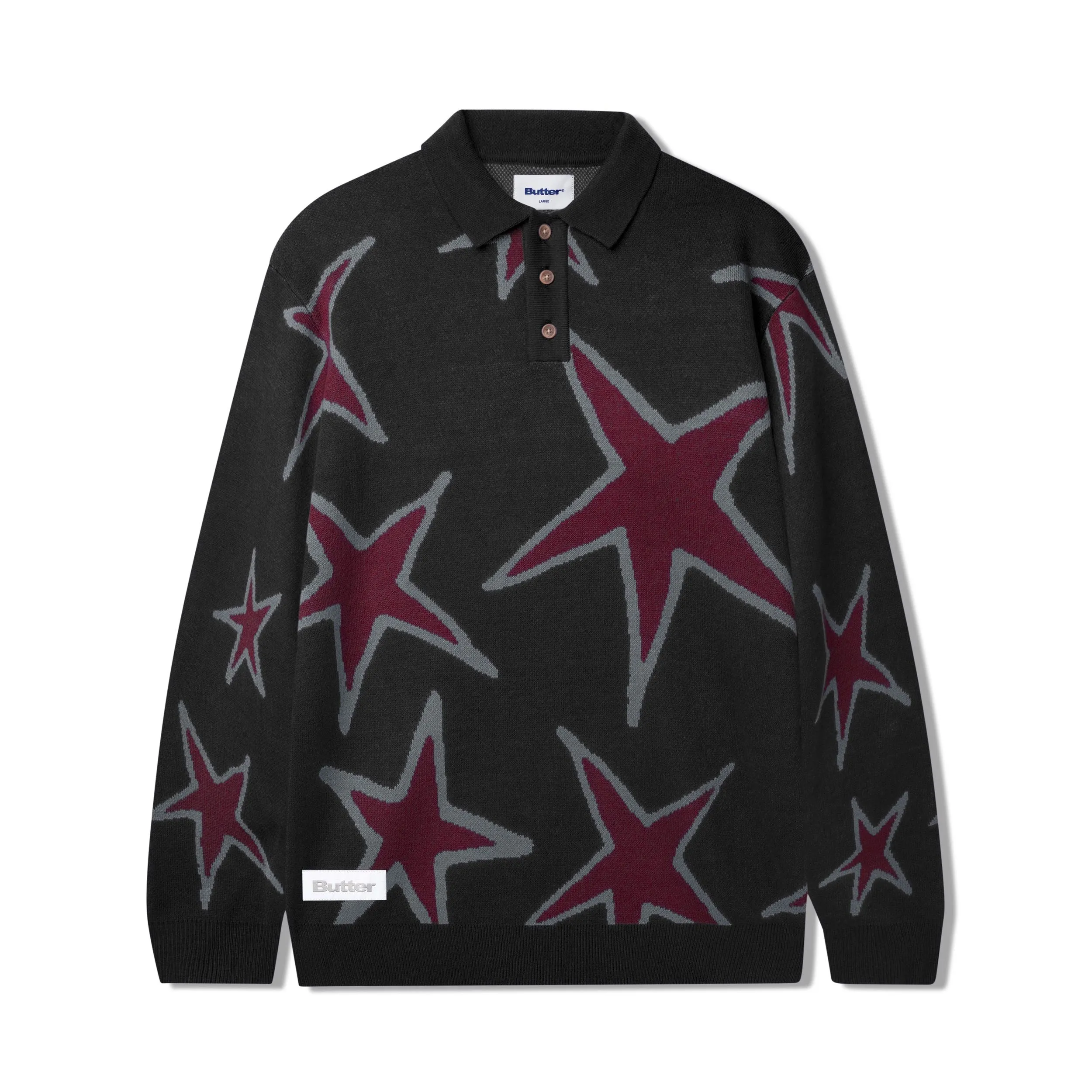 Star Polo Knit Sweater, Black