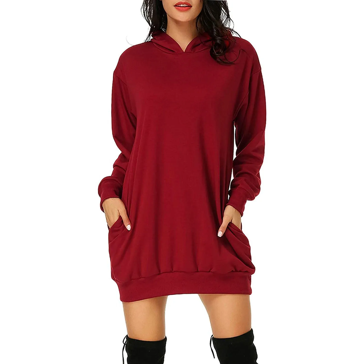 TastyHottie - Women's Long Sleeve Hooded Pockets Pullover Hoodie Dress Tunic Sweatshirt