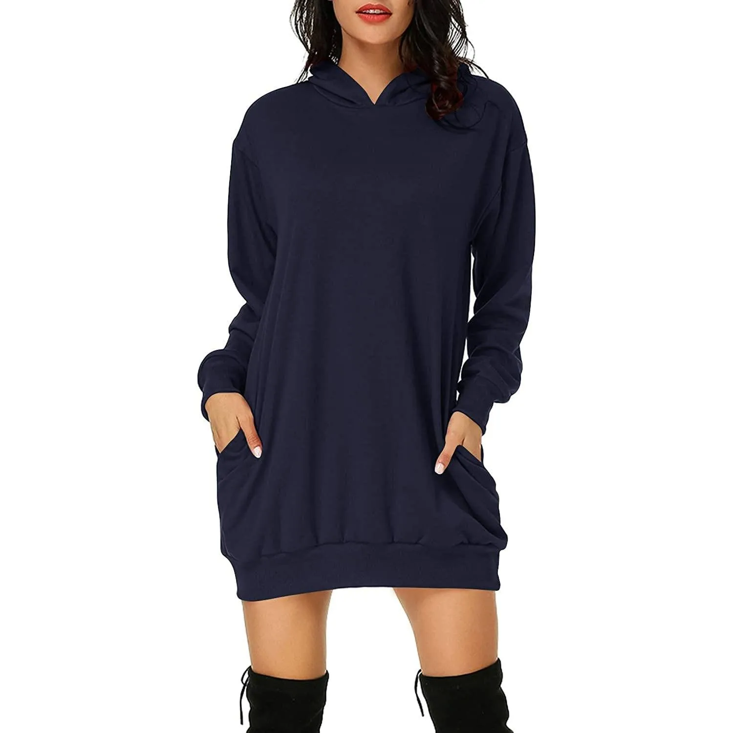 TastyHottie - Women's Long Sleeve Hooded Pockets Pullover Hoodie Dress Tunic Sweatshirt