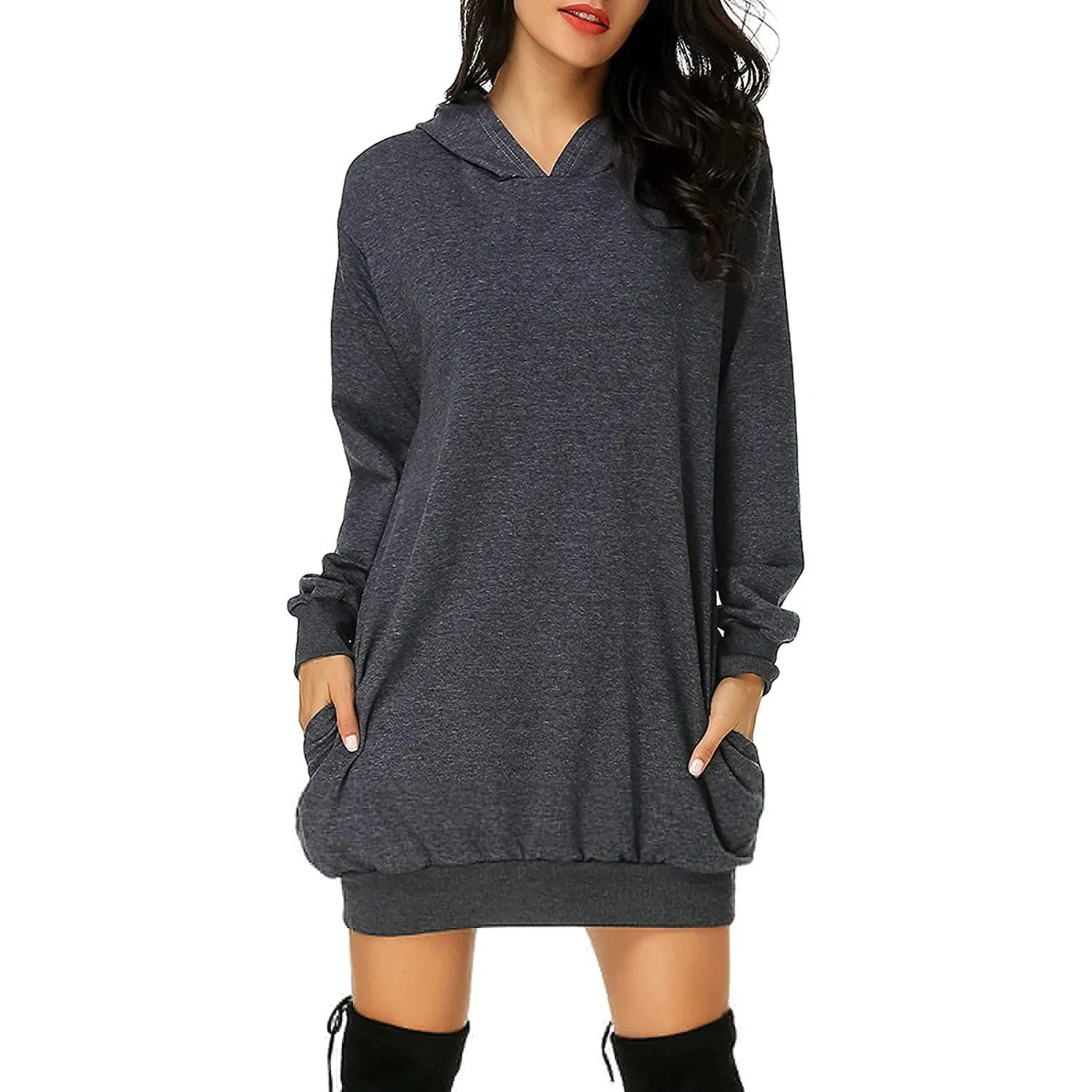 TastyHottie - Women's Long Sleeve Hooded Pockets Pullover Hoodie Dress Tunic Sweatshirt