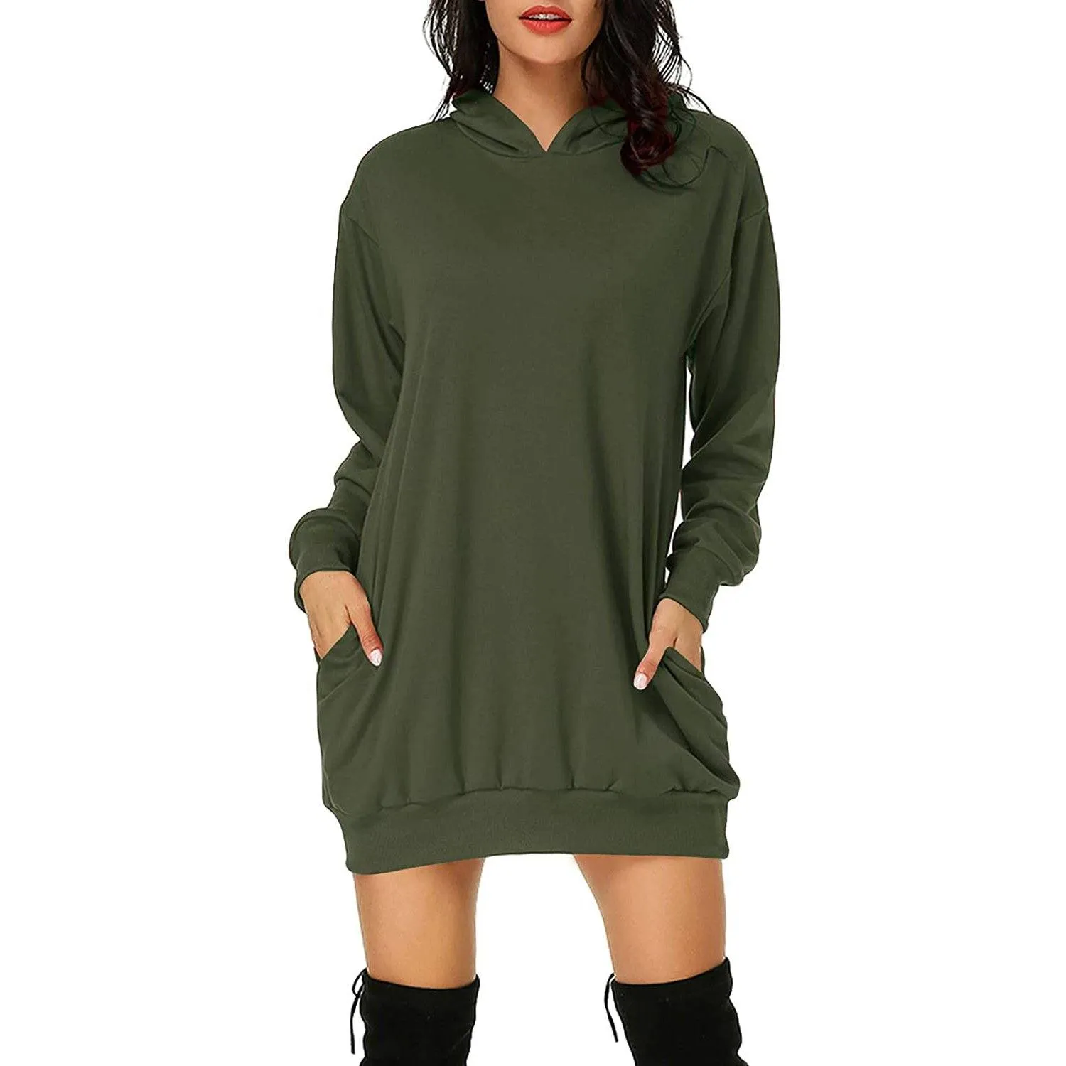 TastyHottie - Women's Long Sleeve Hooded Pockets Pullover Hoodie Dress Tunic Sweatshirt