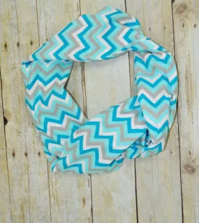 teal, gray and white infinity scarf, chevron scarf soft baby scarf, trendy baby scarf,unisex baby scarf,mini infinity scarf child loop scarf