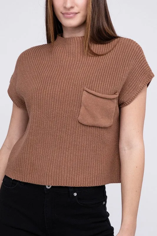 TEEK - Mock Neck Short Sleeve Cropped Sweater