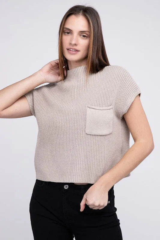 TEEK - Mock Neck Short Sleeve Cropped Sweater