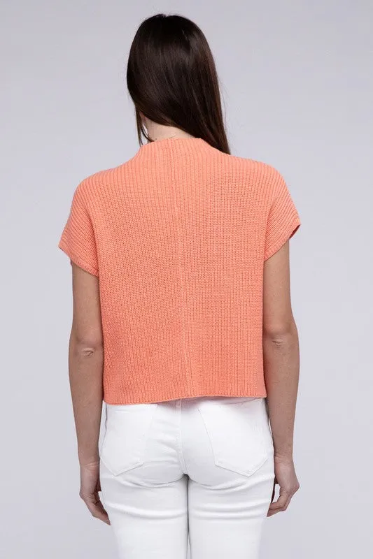 TEEK - Mock Neck Short Sleeve Cropped Sweater