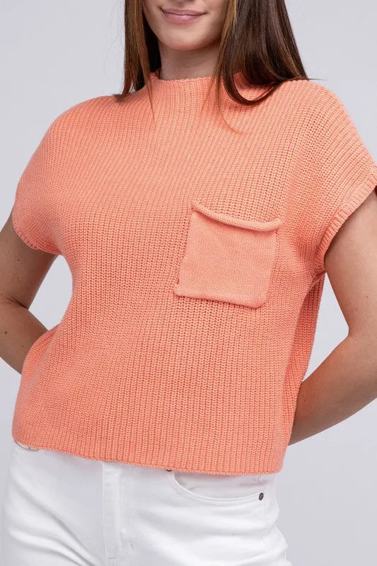 TEEK - Mock Neck Short Sleeve Cropped Sweater