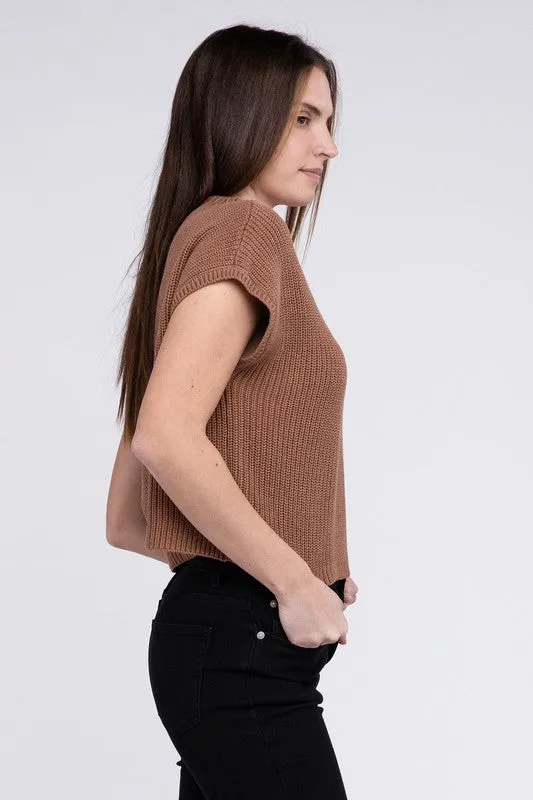 TEEK - Mock Neck Short Sleeve Cropped Sweater