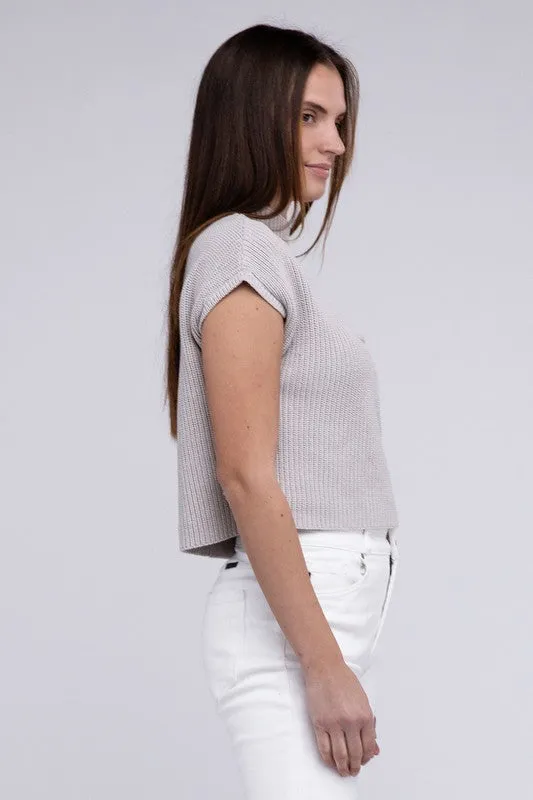 TEEK - Mock Neck Short Sleeve Cropped Sweater