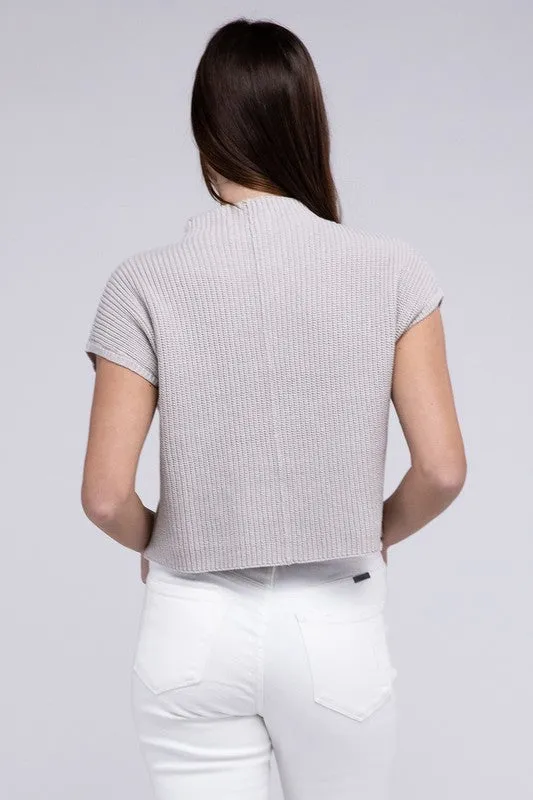 TEEK - Mock Neck Short Sleeve Cropped Sweater