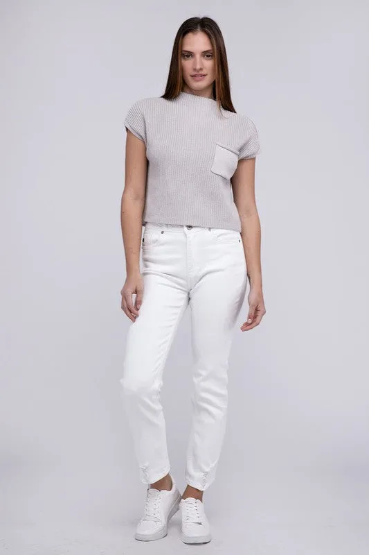 TEEK - Mock Neck Short Sleeve Cropped Sweater