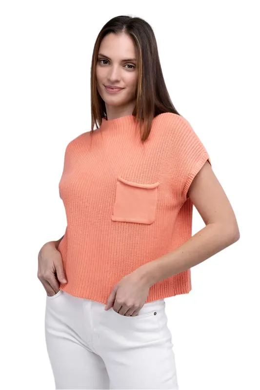 TEEK - Mock Neck Short Sleeve Cropped Sweater