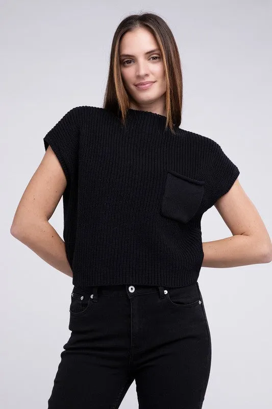 TEEK - Mock Neck Short Sleeve Cropped Sweater