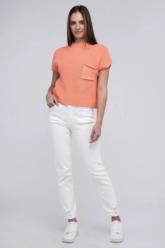 TEEK - Mock Neck Short Sleeve Cropped Sweater