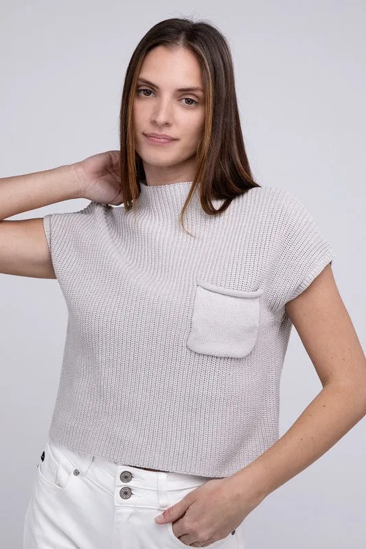 TEEK - Mock Neck Short Sleeve Cropped Sweater