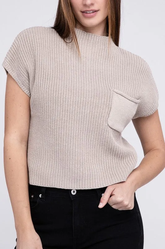 TEEK - Mock Neck Short Sleeve Cropped Sweater