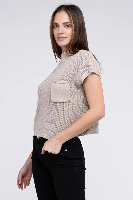 TEEK - Mock Neck Short Sleeve Cropped Sweater