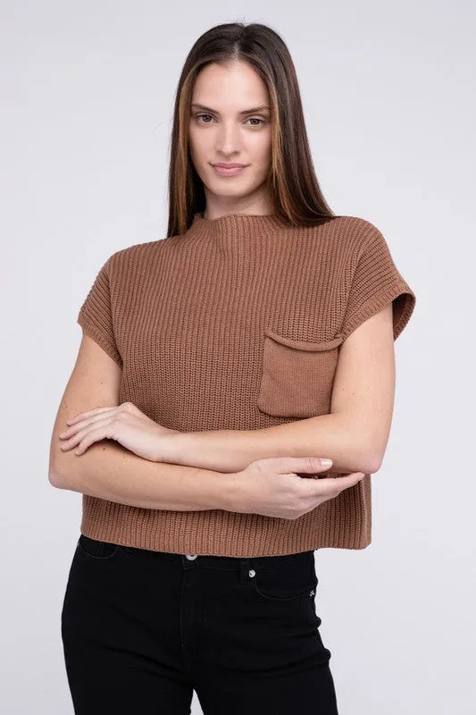 TEEK - Mock Neck Short Sleeve Cropped Sweater