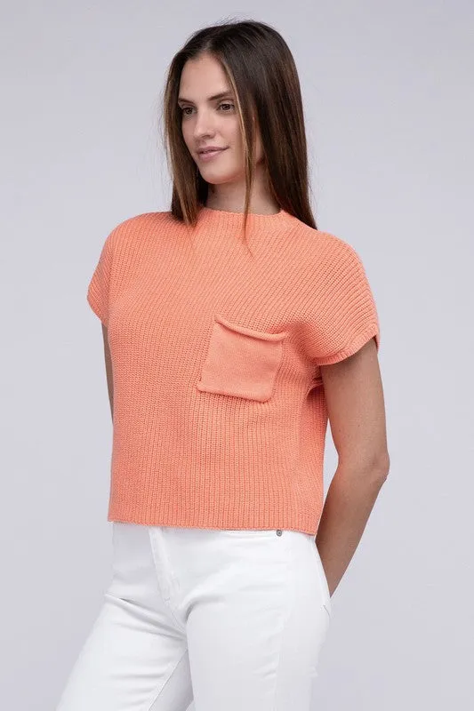 TEEK - Mock Neck Short Sleeve Cropped Sweater